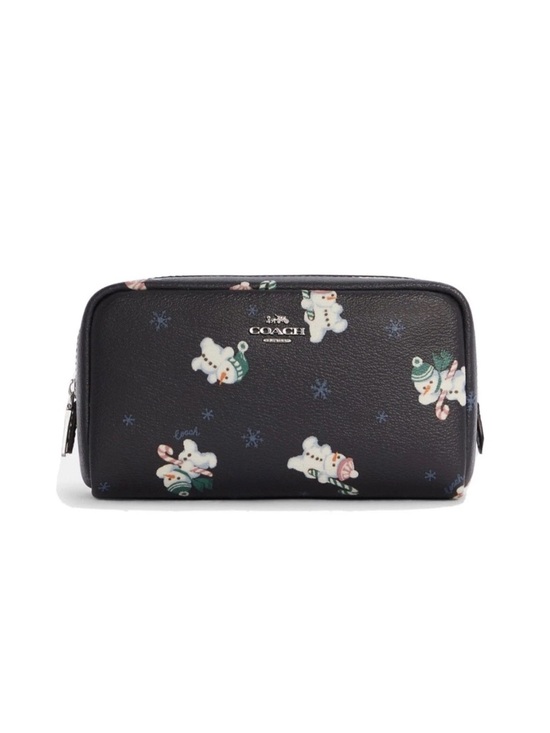 Coach Handbags - Coach Black Leather Cosmetic Pouch with Snowman Print